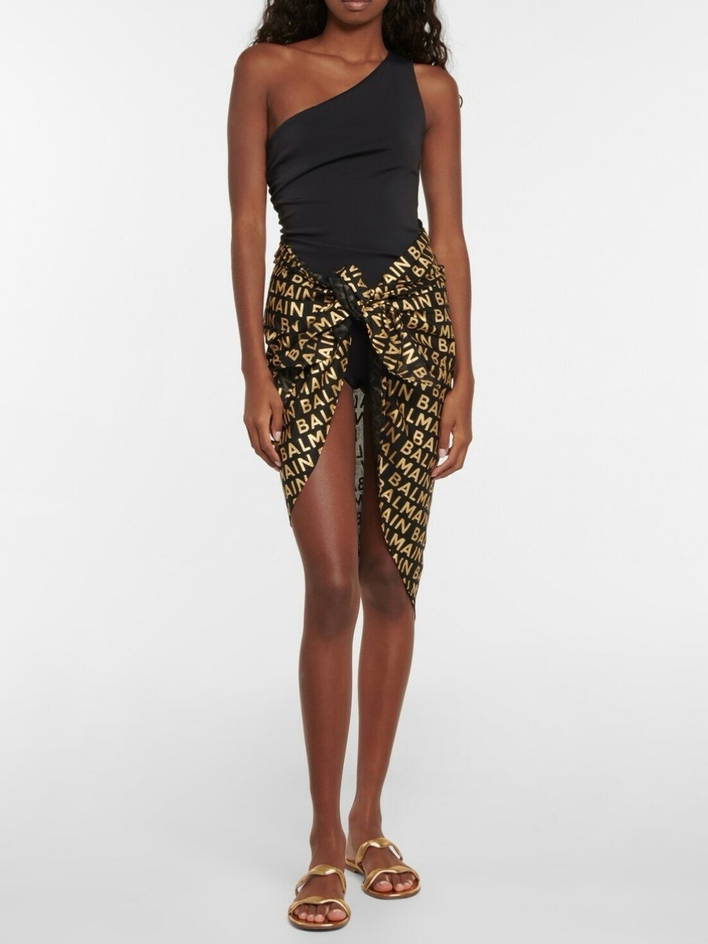 Balmain Black & Gold Logo Sarong cover up with pouch. Never worn!